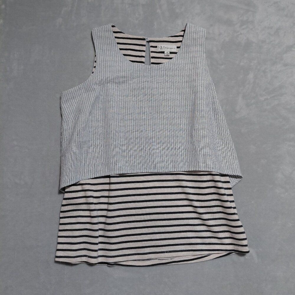 Neiman Marcus Linen Blend M Tank Top Nautical Sleeveless Layered Mixed Media